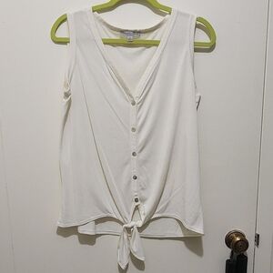 Green Envelope White Buttoned Tie Front Tank Top
